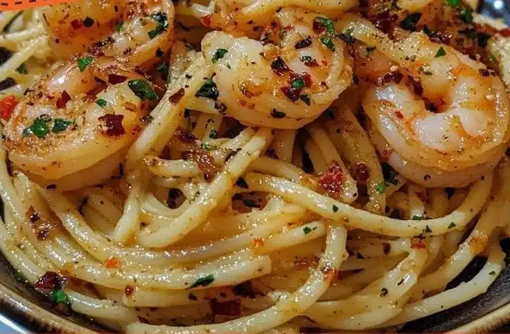 Delicious Spicy Garlic Shrimp Pasta with fresh shrimp and garlic sauce